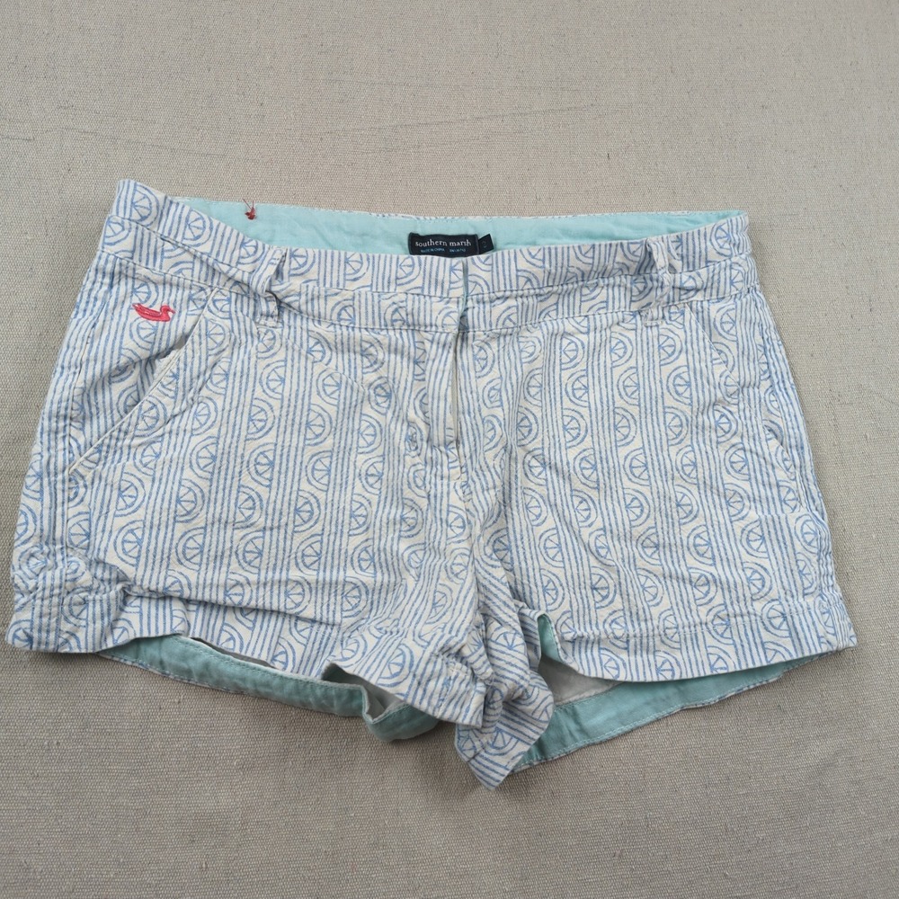 Southern‎ Marsh Shorts Womens 2 White Blue Geometric Shortie Summer Casual